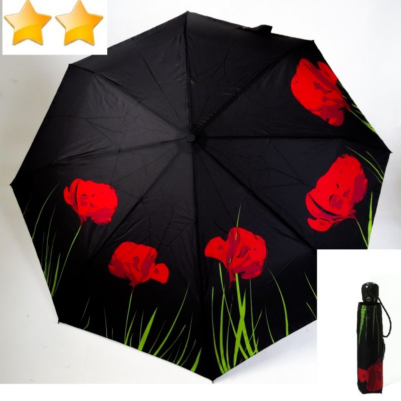 Mini parapluie pliant open-close coquelicot de Neyrat Autun, léger et solide