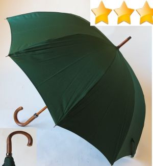 EXCLUSIVITE Parapluie de BERGER long en coton vert sapin 10 baleines et poignée en châtaignier, grand et résistant