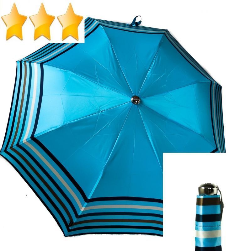 EXCLUSIVITE anti vent : Parapluie pliant automatique bleu ciel rayé taupe Knirps, grand et robuste