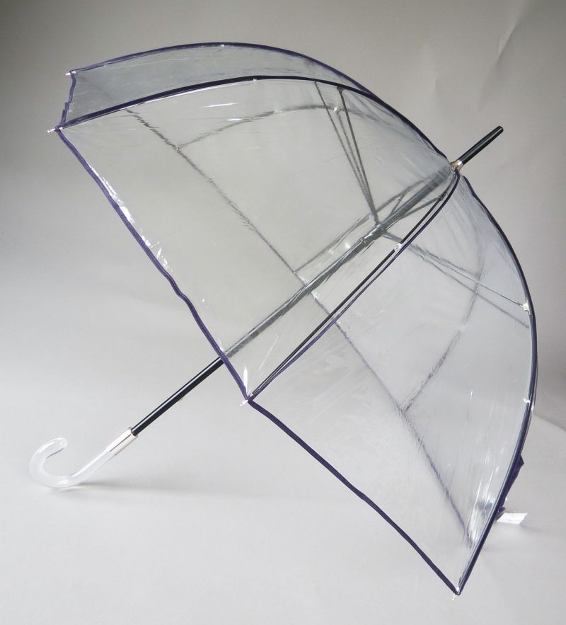 Parapluie cloche transparent borde violet seventies de Guy de Jean, léger et résistant