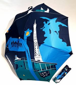 Parapluie mini pliable bleu imprimé vieux Paris Metro & bus - Vaux - Grand & original