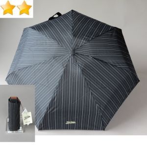 Micro parapluie de poche de luxe pliant Jean Paul Gaultier noir à fines rayures grises, léger 200g & résistant 
