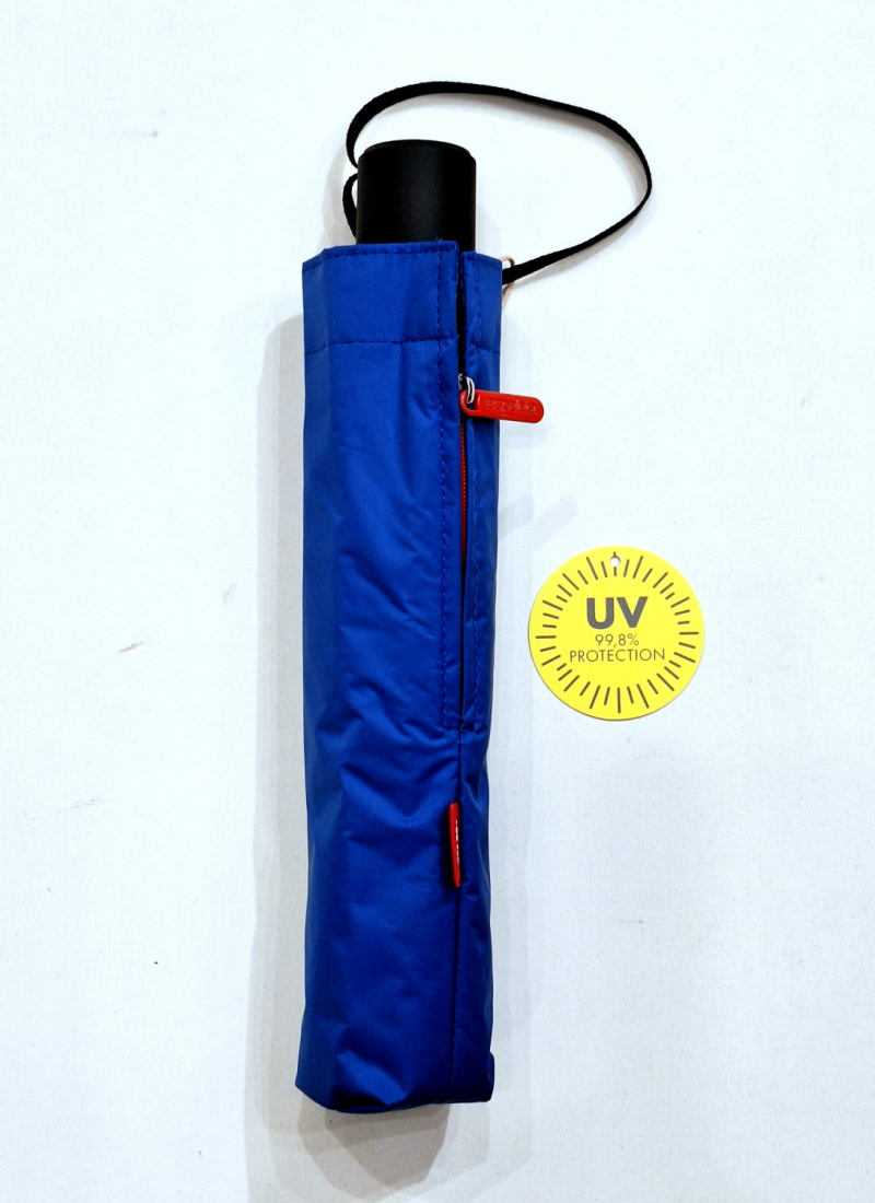 Parapluie mini anti uv 100% pliant bleu/noir fin fourreau zippe Ezpeleta - Léger & solide