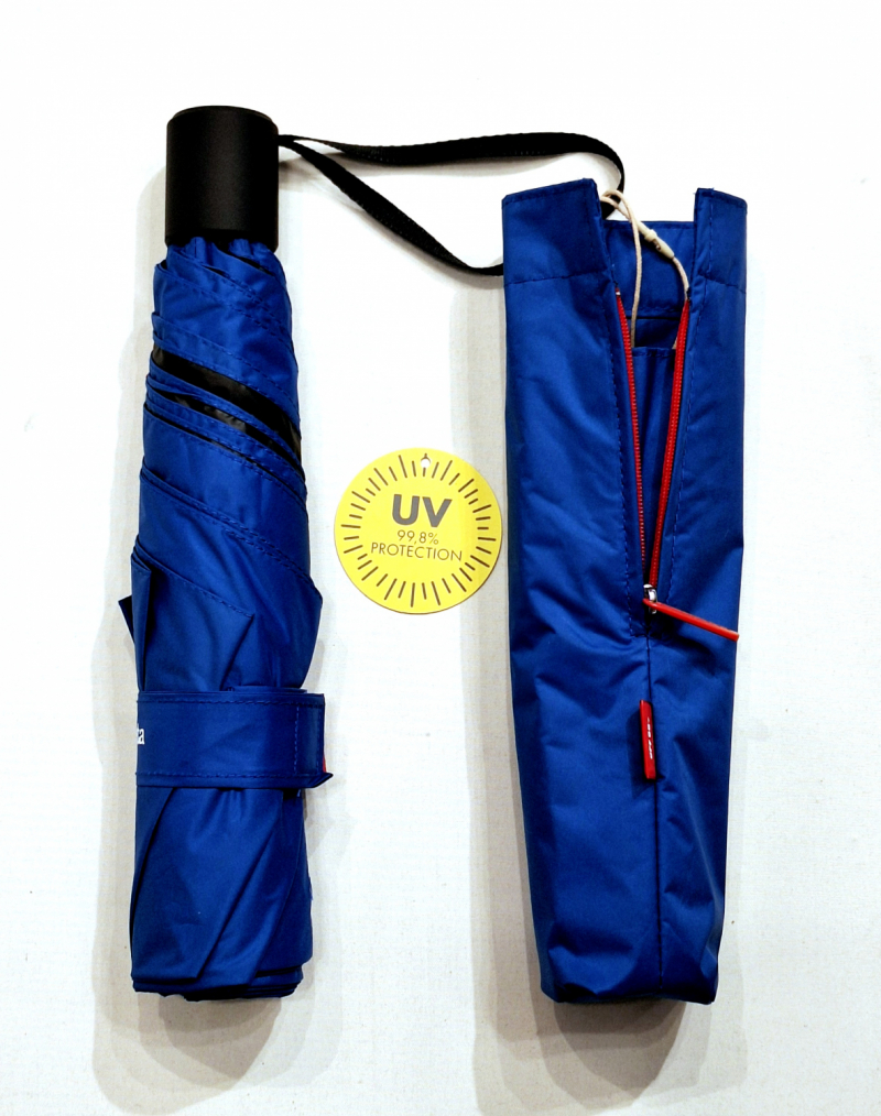 Parapluie mini anti uv 100% pliant bleu/noir fin fourreau zippe Ezpeleta - Léger & solide