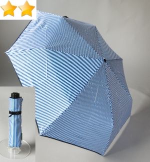 Mini parapluie pliant extra fin bleu avec des rayures et son noeud en velours noir Ezpeleta, léger et solide