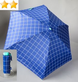 Micro parapluie de poche pliant plat bleu marine carreaux blanc Ezpeleta, léger et solide