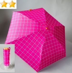 Micro parapluie de poche plat pliant fuchsia carreaux blanc Ezpeleta, léger et résistant