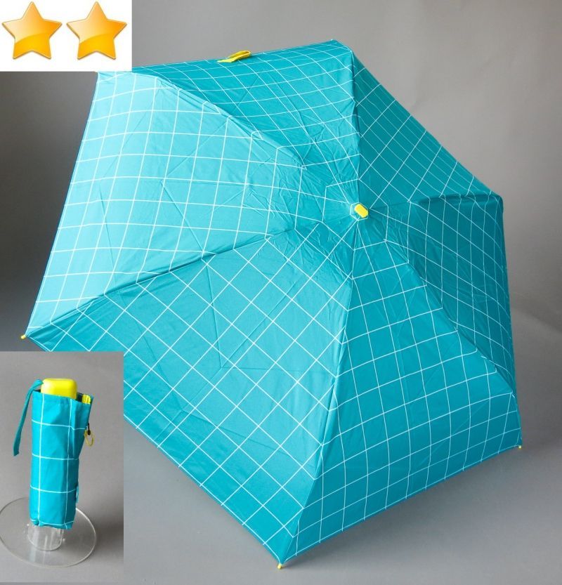 Micro parapluie de poche pliant plat vert d'eau carreaux blanc Ezpeleta, léger et solide