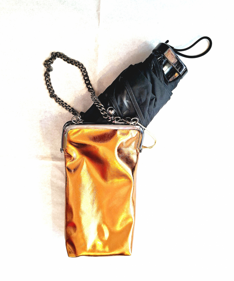 Parapluie plat petit pliable noir arabesque - Etui brillant doré / Ezpeleta - Léger & solide