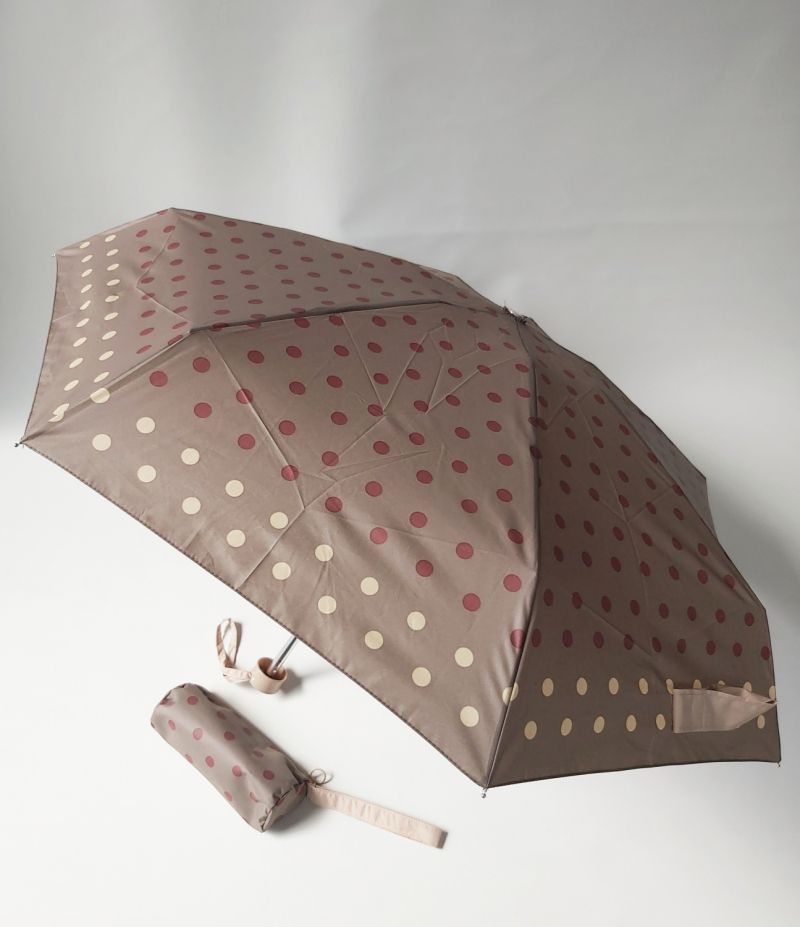  parapluie mini pliable kaki à pois pochon étanche zippé Ezpeleta, léger et solide