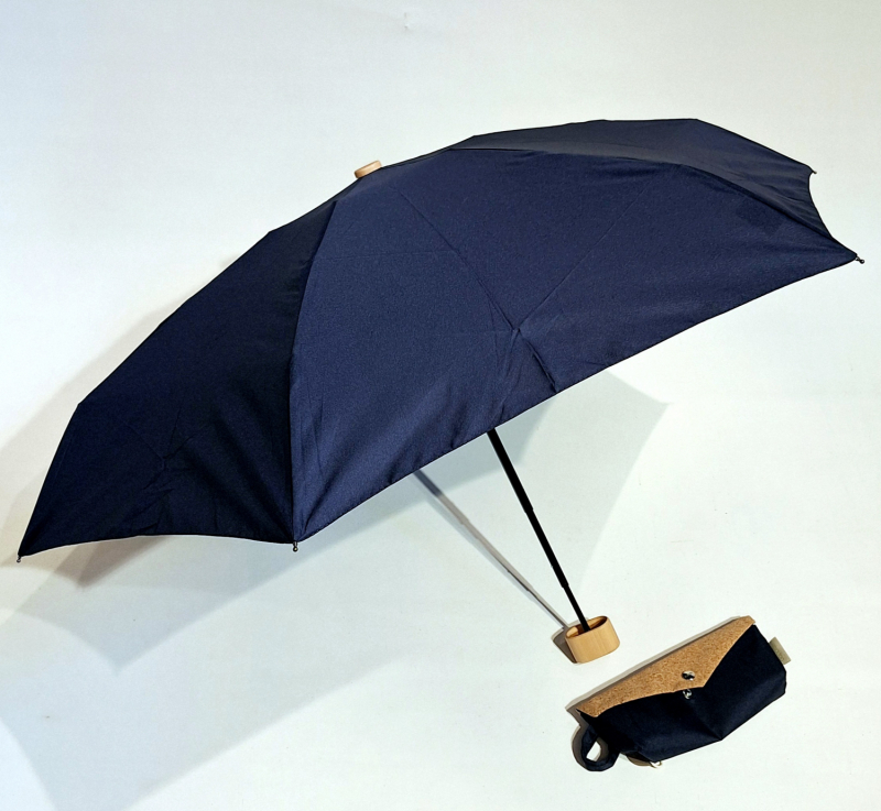 Parapluie de poche plat mini pliable uni bleu marine + Etui étanche Doppler - Résistant & léger