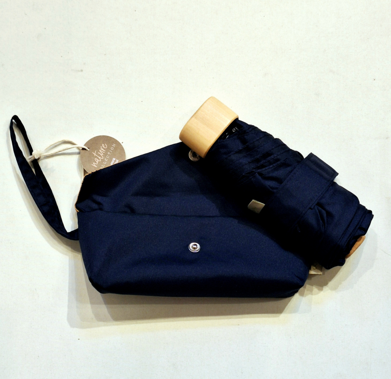 Parapluie de poche plat mini pliable uni bleu marine + Etui étanche Doppler - Résistant & léger