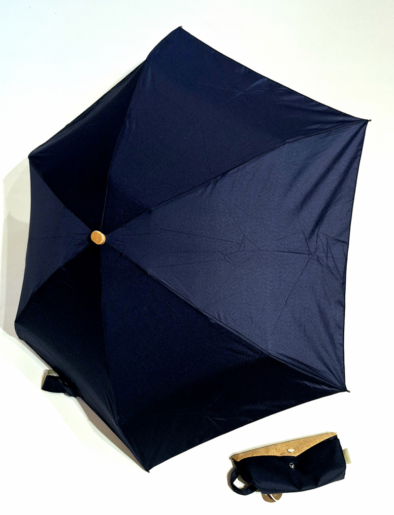 Parapluie de poche plat mini pliable uni bleu marine + Etui étanche Doppler - Résistant & léger