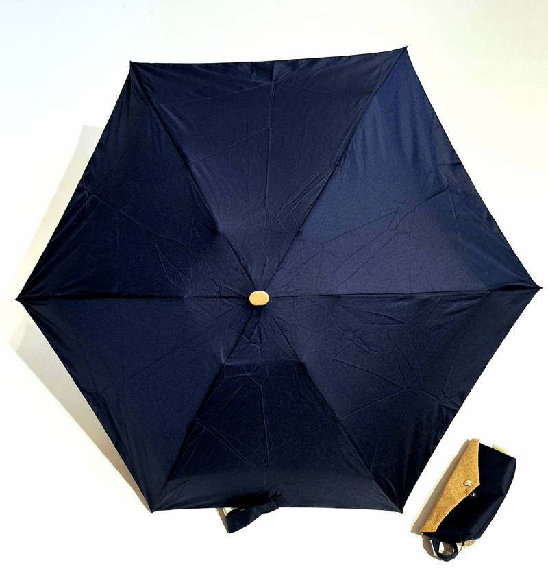 Parapluie de poche plat mini pliable uni bleu marine + Etui étanche Doppler - Résistant & léger