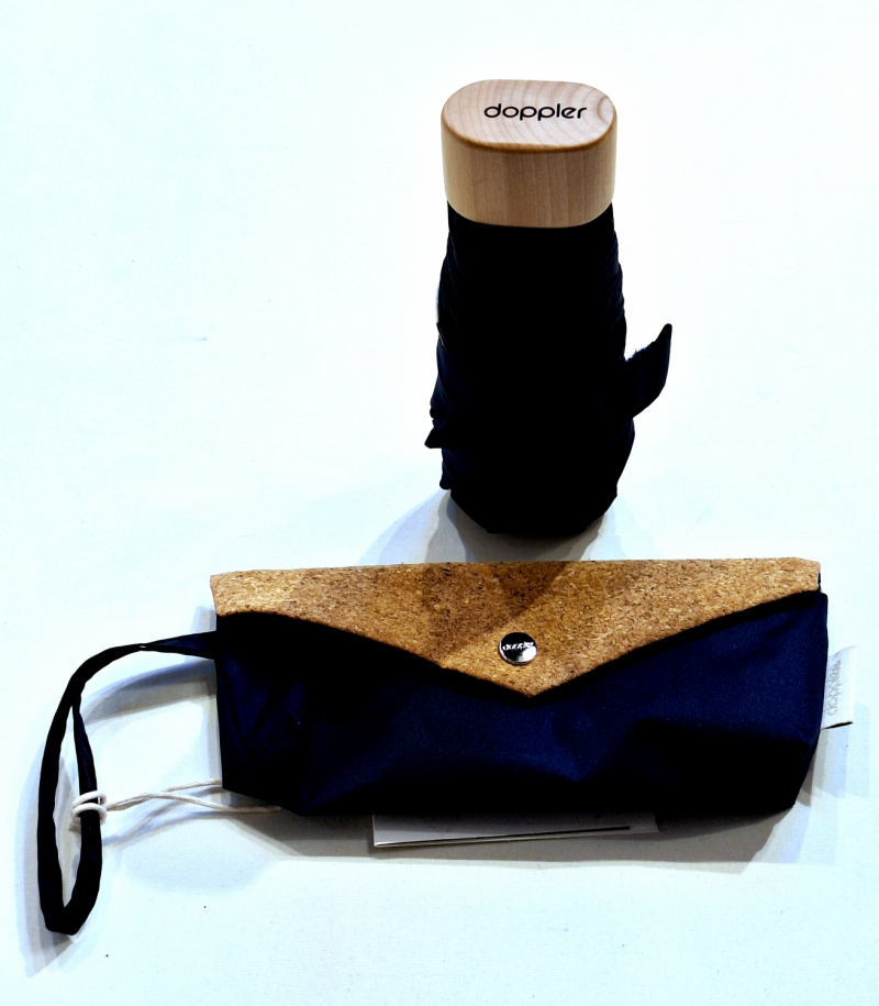 Parapluie de poche plat mini pliable uni bleu marine + Etui étanche Doppler - Résistant & léger