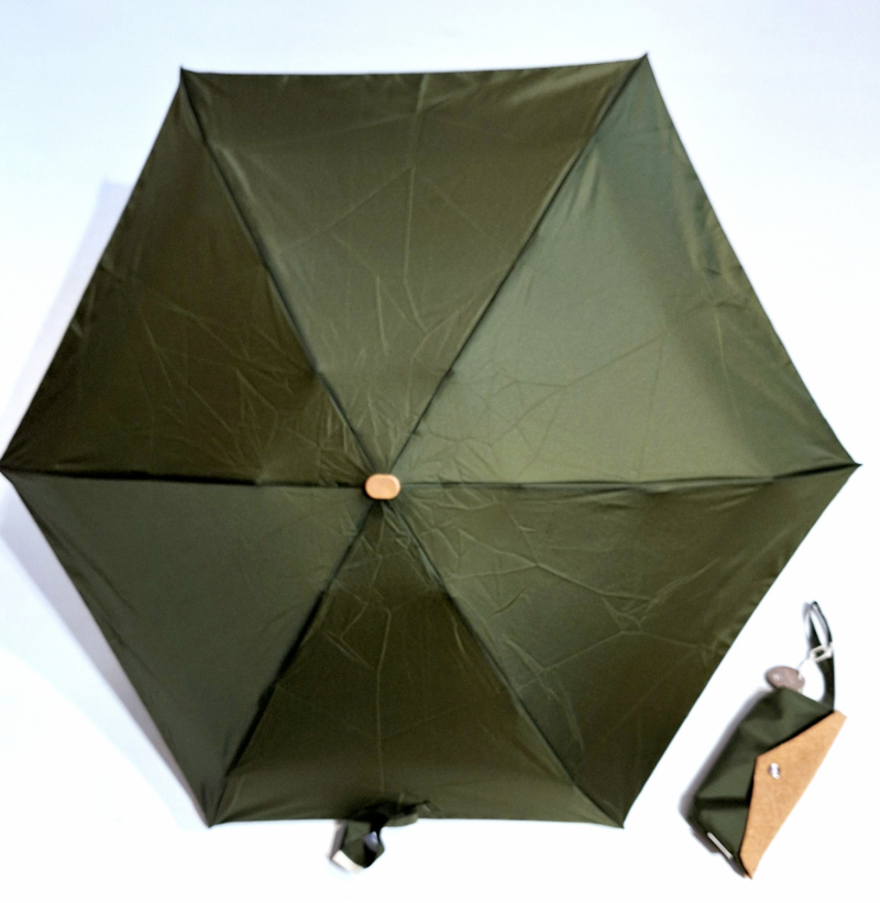  Parapluie de poche mini manuel uni olive + étui liège à pression étanche - Léger & solide 