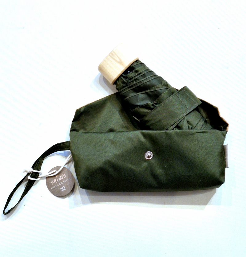  Parapluie de poche mini manuel uni olive + étui liège à pression étanche - Léger & solide 