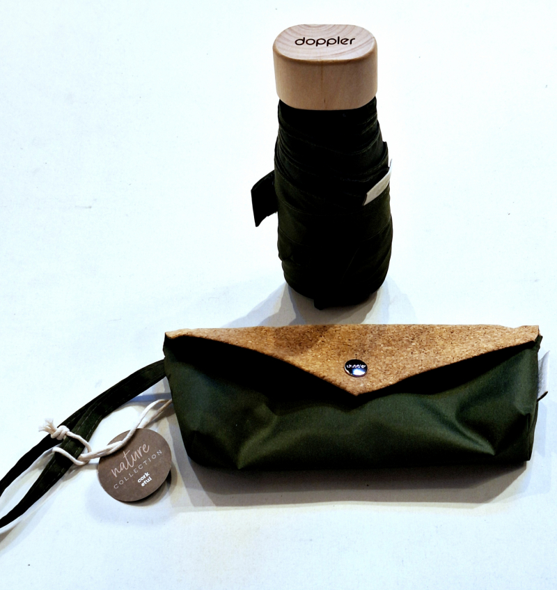  Parapluie de poche mini manuel uni olive + étui liège à pression étanche - Léger & solide 