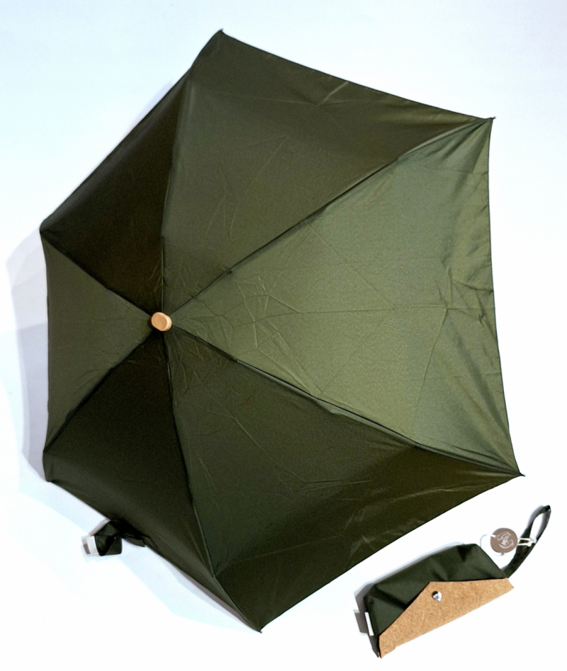  Parapluie de poche mini manuel uni olive + étui liège à pression étanche - Léger & solide 