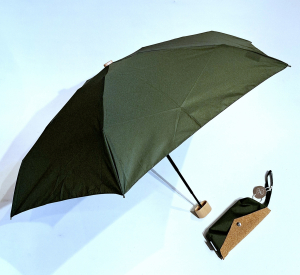  Parapluie de poche mini manuel uni olive + étui liège à pression étanche - Léger & solide 