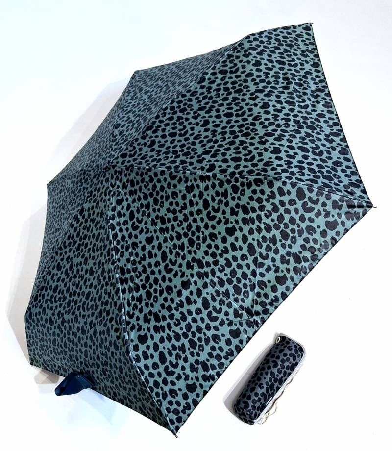 Parapluie trousse mini pliant gris imprimé léopard noir Ezpeletta - Léger et solide