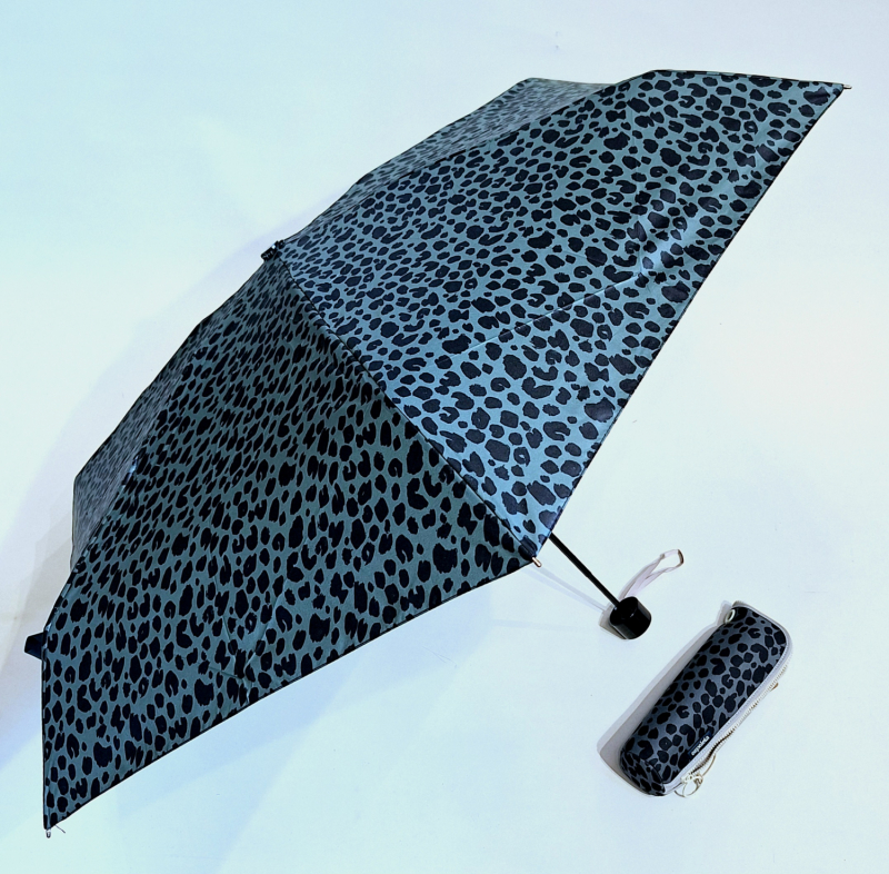 Parapluie trousse mini pliant gris imprimé léopard noir Ezpeletta - Léger et solide
