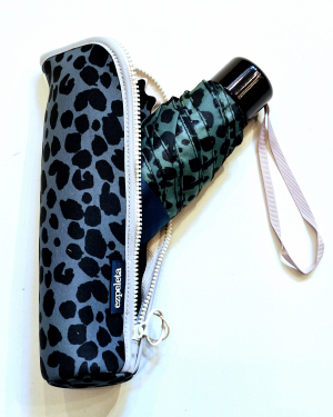 Parapluie trousse mini pliant gris imprimé léopard noir Ezpeletta - Léger et solide