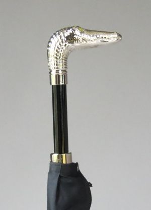 Parapluie long automatique noir poignée métal à tete de crocodile Guy de Jean, original et solide