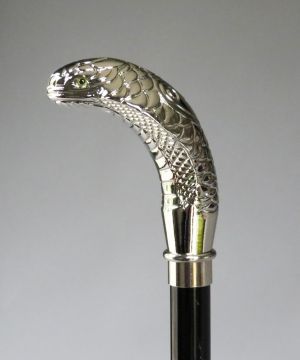 Parapluie de luxe à tête long automatique noir poignée métal chromé le cobra, Guy de Jean, grand et résistant