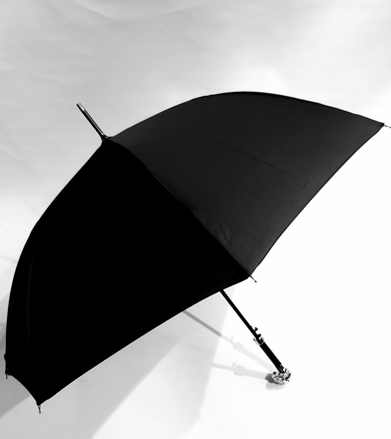 Parapluie haut de gamme tête de mort long automatique noir poignée métal, solide & élégant