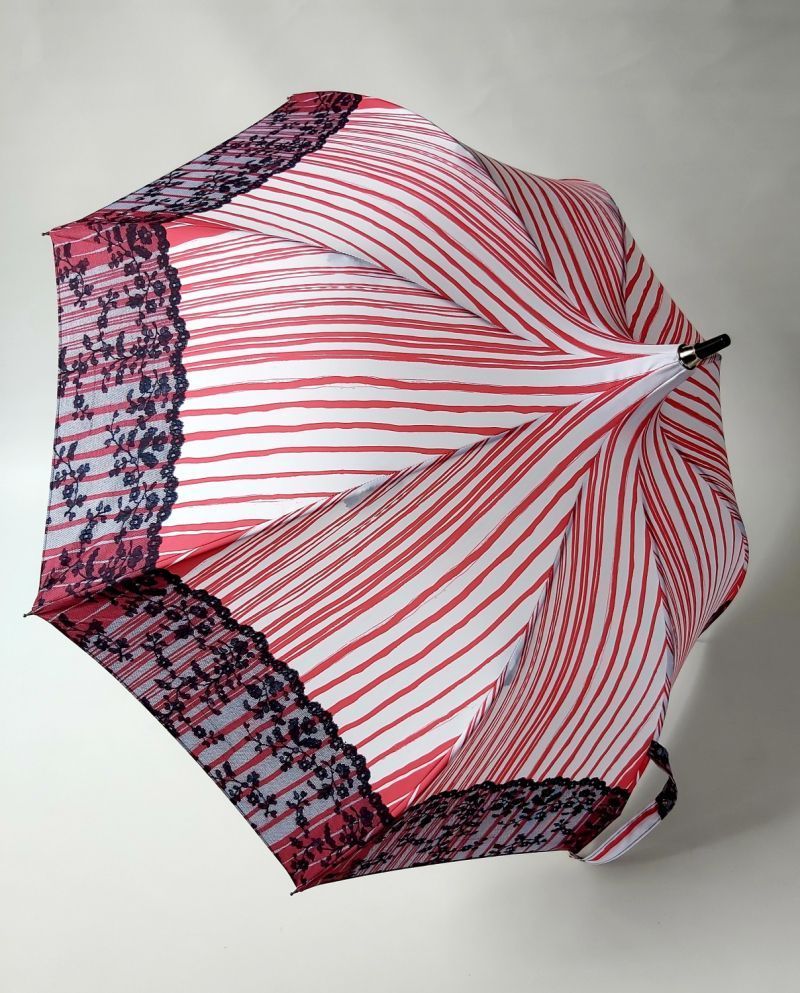 Parapluie Chantal Thomass pagode anti uv 50 rose imprimé dentelle noir français, léger et confortable