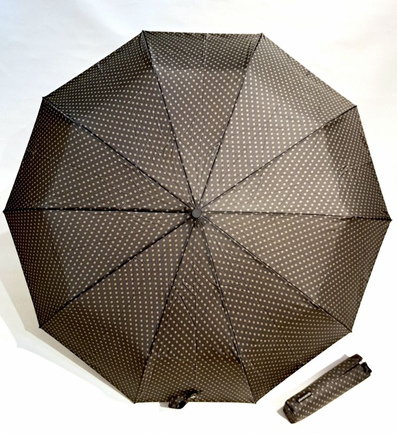 parapluie mini pliant open-close gris anthracite imprimé losanges 10 baleines P.Cardin - grand & résistant