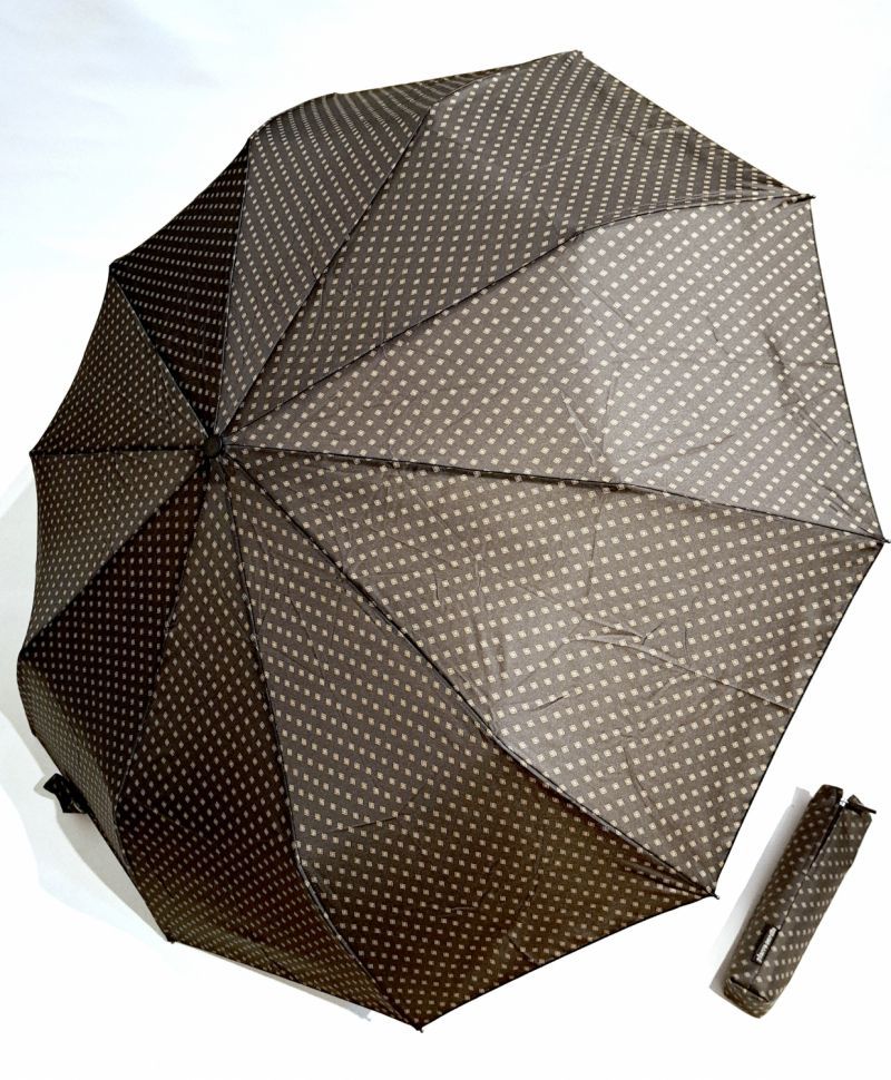 parapluie mini pliant open-close gris anthracite imprimé losanges 10 baleines P.Cardin - grand & résistant