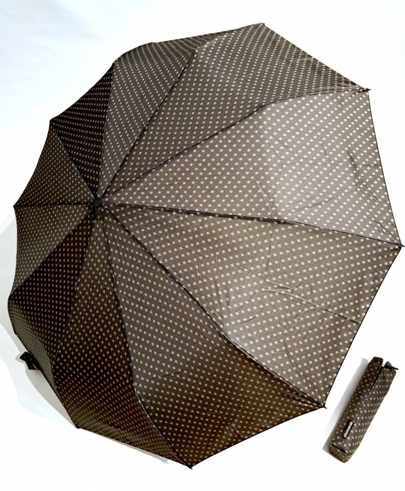 parapluie mini pliant open-close gris anthracite imprimé losanges 10 baleines P.Cardin - grand & résistant