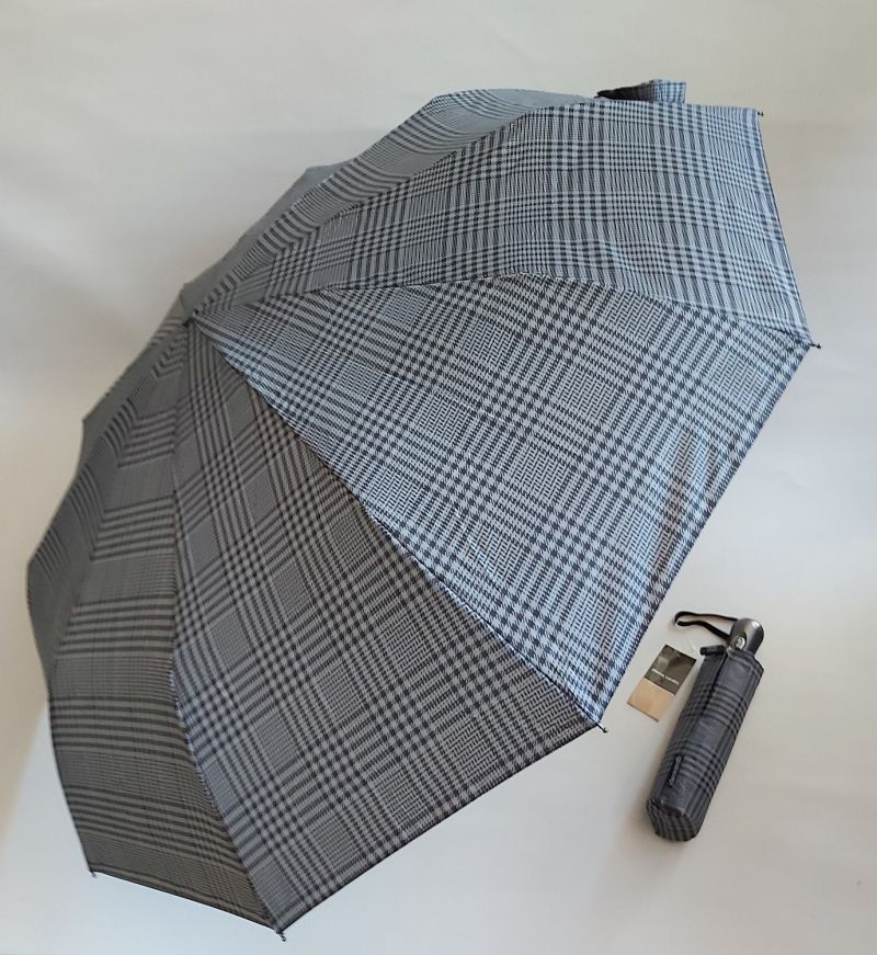 parapluie mini pliant open-close gris imprimé écossais 10 baleines, grand et robuste