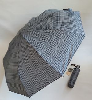 parapluie mini pliant open-close gris imprimé écossais 10 baleines, grand et robuste