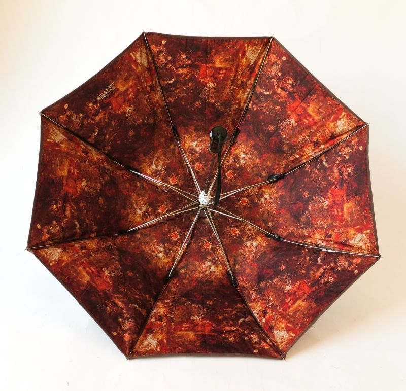Parapluie Jean Paul Gaultier pliant automatique doublé chocolat et interieur à motif floral, robuste et français