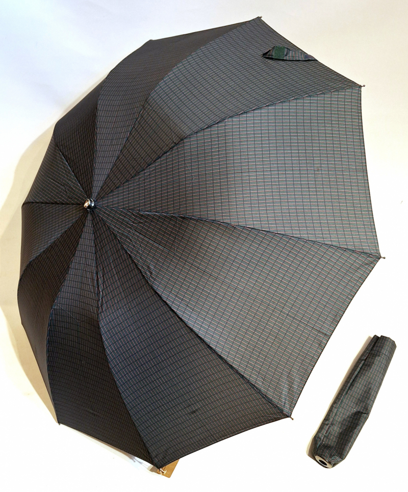 EXCLUSIVITE parapluie pliant vert automatique rayures marron claire pgn courbe noire Ezpeleta - Résistant & 10 branches