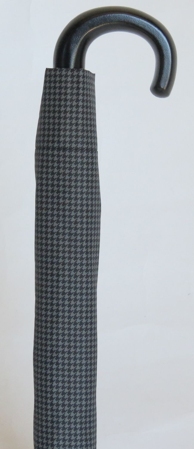 EXCLUSIVITE parapluie pliant pied de poule gris & noir automatique poignée crochet noir, résistant & grand