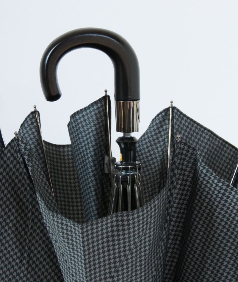 EXCLUSIVITE parapluie pliant pied de poule gris & noir automatique poignée crochet noir, résistant & grand