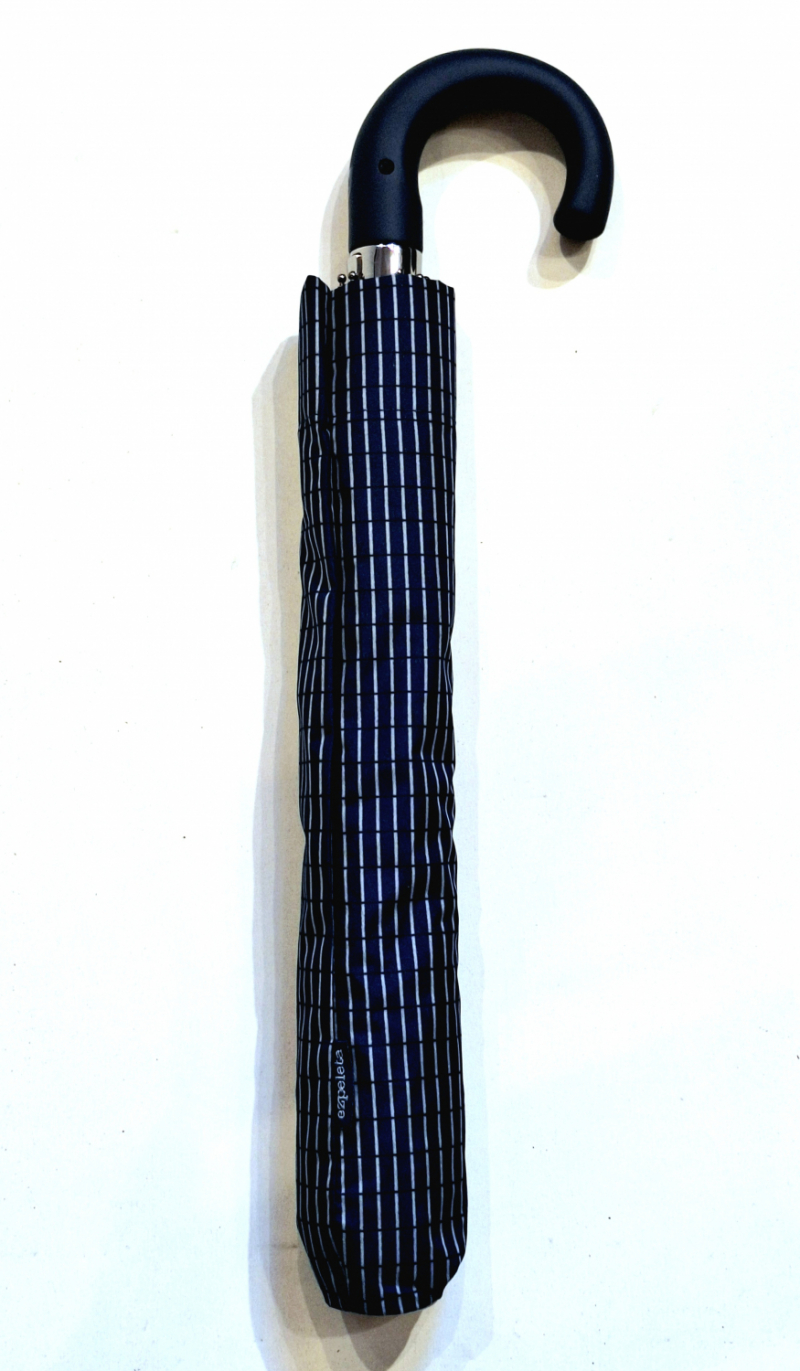 EXCLUSIVITE parapluie pliant homme bleu marine automatique rayé gris claire Ezpeleta - Robuste & grand
