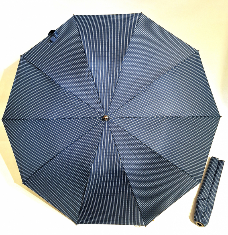 EXCLUSIVITE parapluie pliant homme bleu marine automatique rayé gris claire Ezpeleta - Robuste & grand