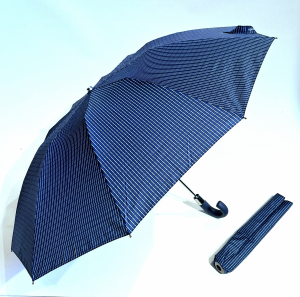 EXCLUSIVITE parapluie pliant homme bleu marine automatique rayé gris claire Ezpeleta - Robuste & grand