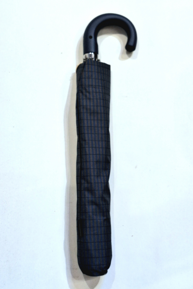 EXCLUSIVITE parapluie pliant homme marron imprimé bleu automatique poignée courbe noire Ezpeleta - grand & résistant