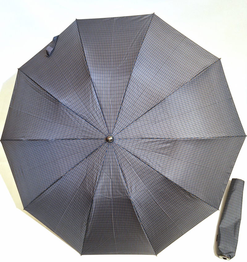 EXCLUSIVITE parapluie pliant homme marron imprimé bleu automatique poignée courbe noire Ezpeleta - grand & résistant