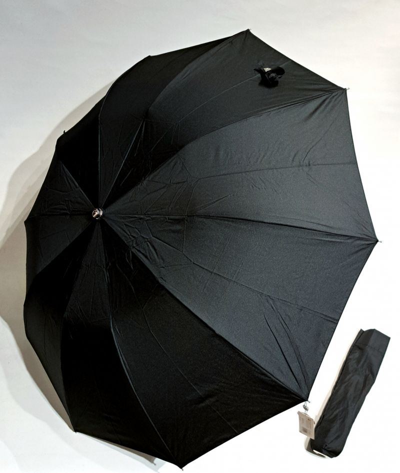 Parapluie pliant noir automatique pg crochet bois 10 branches Ezpeleta - Résistant & grand taille 104cm