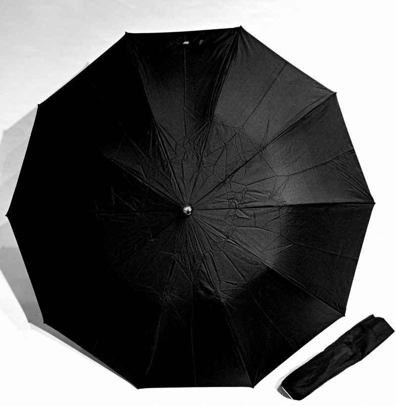 Parapluie pliant noir automatique pg crochet bois 10 branches Ezpeleta - Résistant & grand taille 104cm