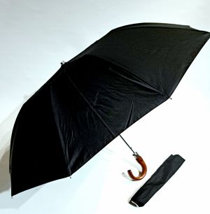 EXCLUSIVITE parapluie pliant noir pg crochet bois Ezpeleta - résistant & de grande taille 104cm