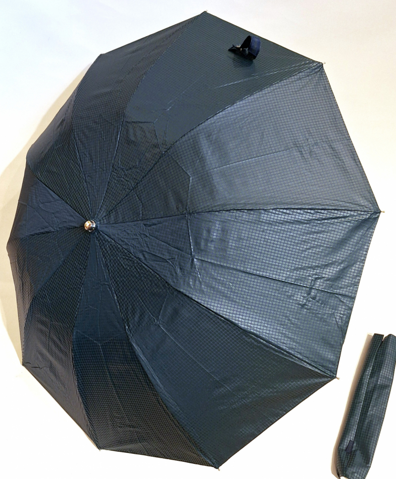 Parapluie pliant automatique bleu Marine & vert poignée courbe bois 10 branches Ezpeleta - grande104 cm & robuste