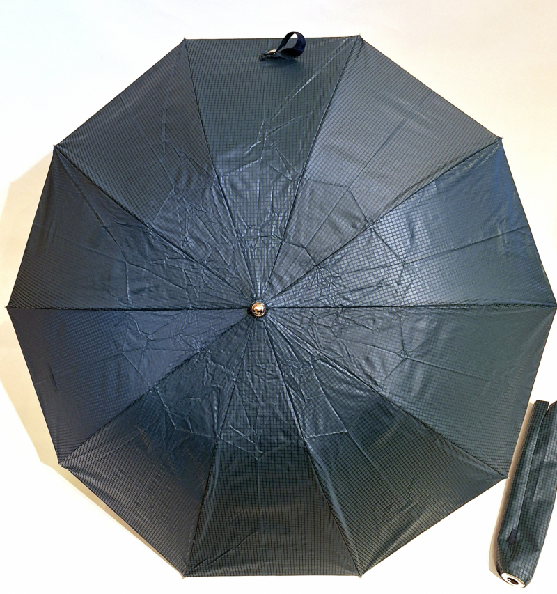 Parapluie pliant automatique bleu Marine & vert poignée courbe bois 10 branches Ezpeleta - grande104 cm & robuste